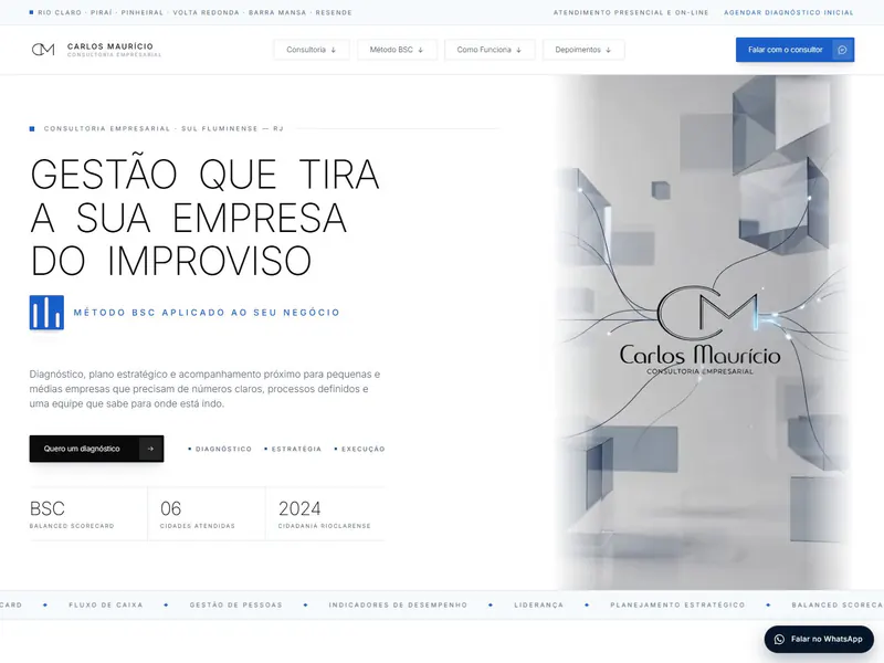 Página inicial do site de consultoria empresarial de Carlos Maurício